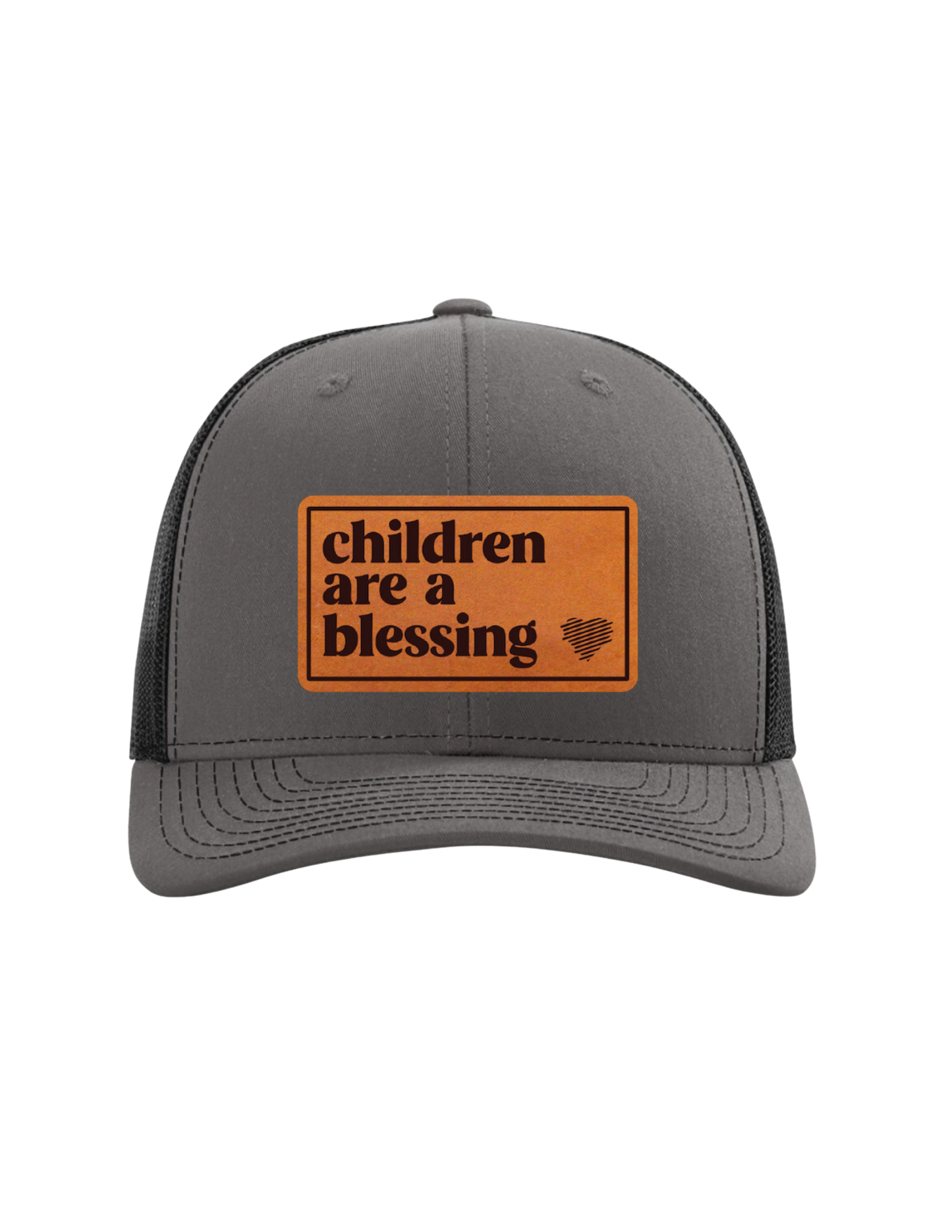 Children Are A Blessing Adjustable Trucker Hat (Dark Gray/Black)