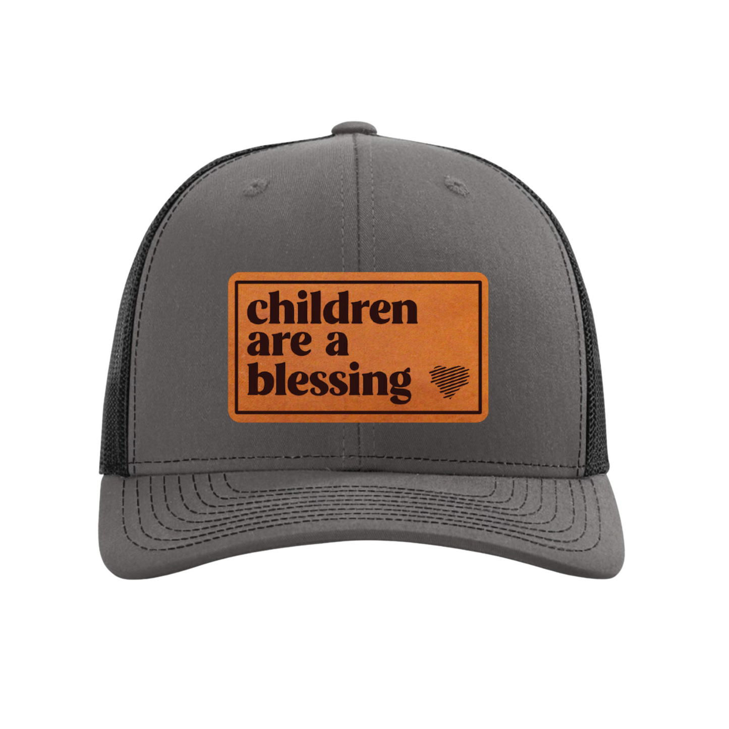 Children Are A Blessing Adjustable Trucker Hat (Dark Gray/Black)