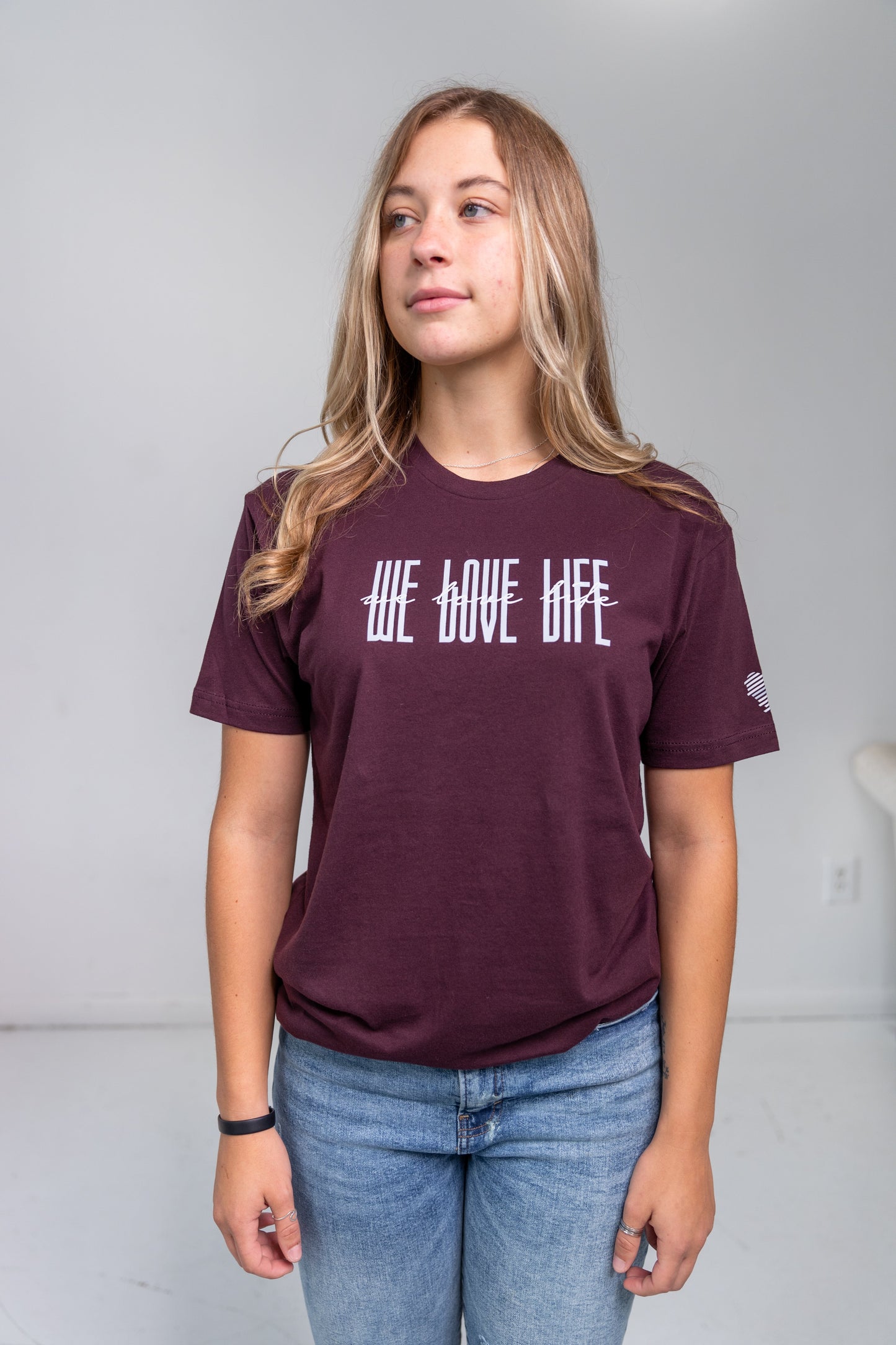 Maroon We Love Life Shirt