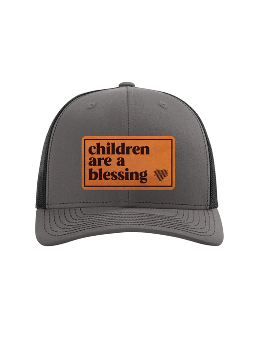 Children Are A Blessing Adjustable Trucker Hat (Dark Gray/Black)