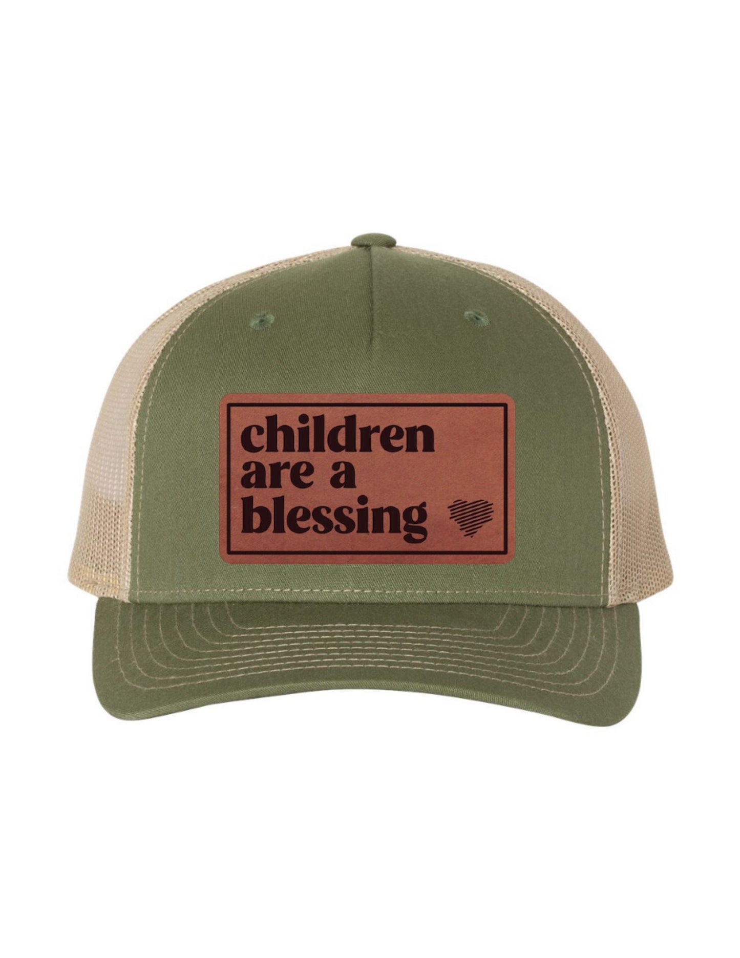 Children Are A Blessing Adjustable Trucker Hat (Olive Green/Tan)