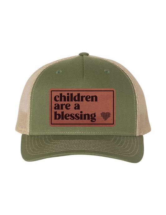 Children Are A Blessing Adjustable Trucker Hat (Olive Green/Tan)